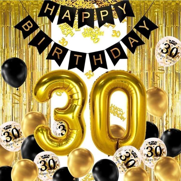 NWT 30th Black Gold Birthday Party Decoration Kit - Picture 1 of 4